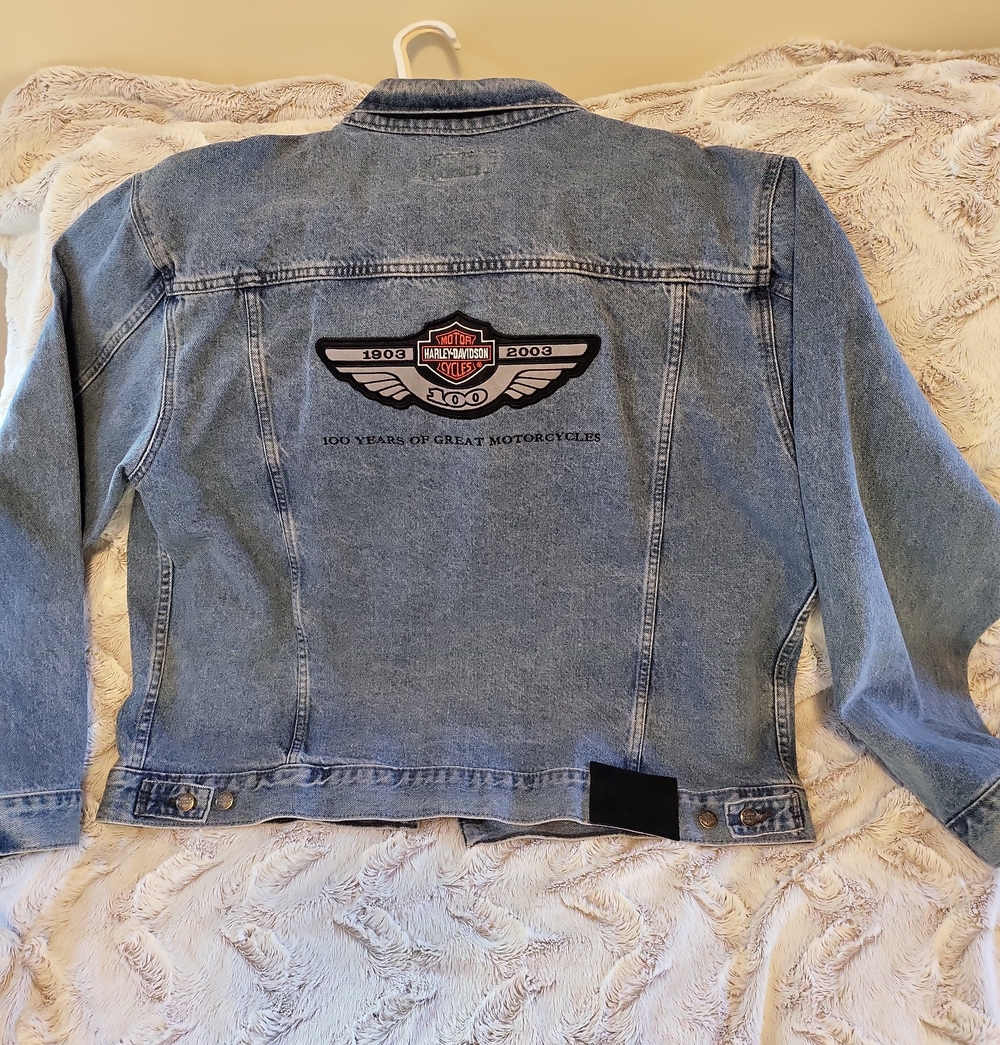 Vintage Harley-Davidson 100th Anniversary Mens XXL Blue Denim Jacket